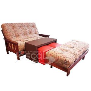 Sillón Cama Futon 2 Cuerpos Nuevo Colchon Mesa Y Puff