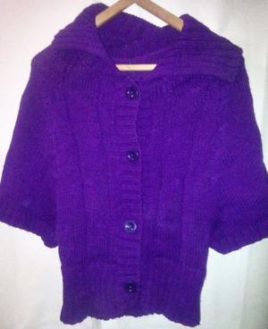 Saquito de lana, violeta, mangas tres cuartos Talle L