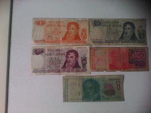 billetes Argentinos antiguos lote3 consta de 5 billetes