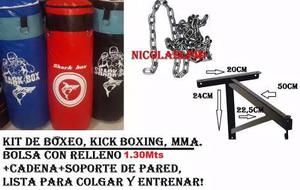 Kit Boxeo,bolsa De Lona 1,30mts Con Relleno+cadenas+soporte!