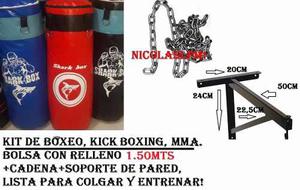 Kit Boxeo,bolsa De Lona 1,50mts Con Relleno+cadenas+soporte!