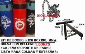 Kit Boxeo,bolsa De Lona 1,80mts Con Relleno+cadenas+soporte!