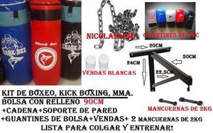 Kit:bolsa 90cm Llena+cadenas+soporte+guantines+vendas+mancue