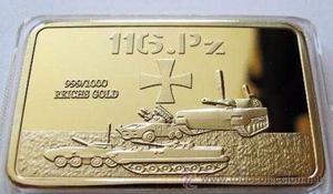 Alemania -deutsche Panzer Lingote Bañado Oro - $ 1 -tesoros