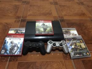 Play station 3 + 2 joystick+ 5 juegos físicos+ call of duty