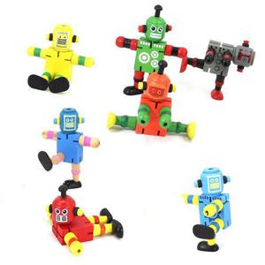 Robot De Madera Souvenir Con Elástico Varios Colores 12cm