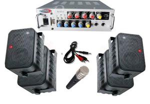 Amplificador Usb Mp3 Mic + 4 Bafles Mus. Funcional Y Karaoke