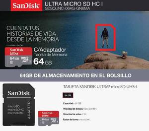 Memoria Sandisk Micro Sdxc I 64 Gb Clase 10 Con Adaptador
