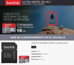 Memoria Ultra Micro Sd Sandisk 16gb C/adaptador