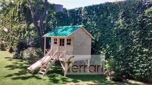 CASITA INFANTIL M6 REFORZADA CON TOBOGAN DE MADERAS FERRARI