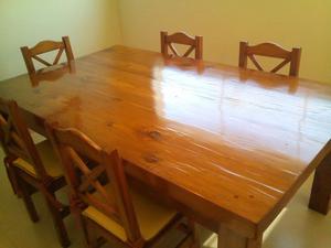 Hermosa mesa madera de ciprés maciza más 6 sillas