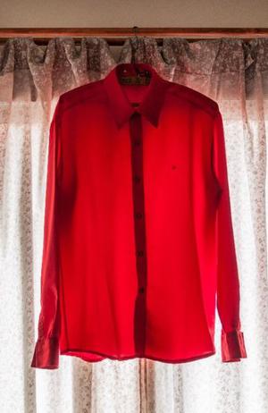 Camisa De Hombre Manga Larga Color Rojo Vivo Talle M