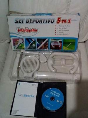 Juego Wii Sport + Manual + Estuche + Set Deportivo 5 En 1