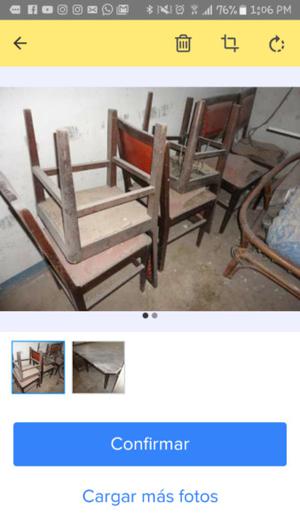 Mesa y 6 sillas a retapisar y lustrar