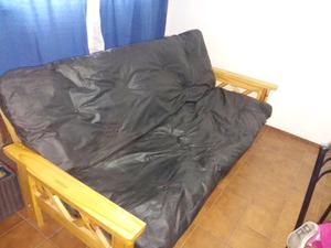 futon barnizado colchon de ecocuero 2 cuerpos