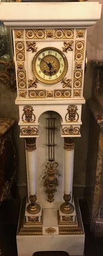 Antiguo Reloj Francés Pedestal En Marmol Carrara Con