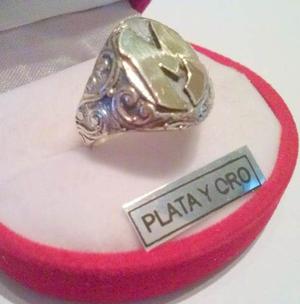 Anillo De Plata Y Oro Una Inicial Tipo Sello Hombre