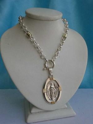 Cadena Rolo Con Medalla Virgen Milagrosa Plata Y Oro
