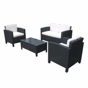 Juego De Living De Rattan Sicilia Negro 4 Piezas