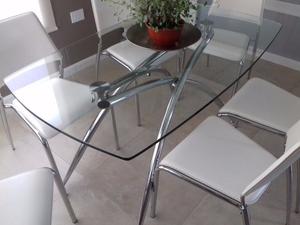 Mesa de vidrio y 6 sillas blancas - estilo moderno