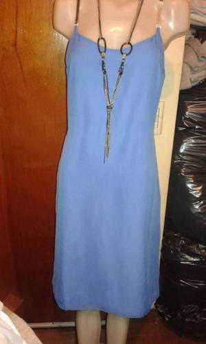 VESTIDO AZUL DE GASA FORRADO CON RASO TALLE S