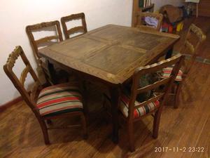 Juego comedor roble antiguo mesa extensible mas 6 sillas