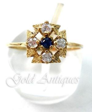 Hermoso Anillo De Oro 18 Kt Zafiro Azul Y Zafiros Blancos