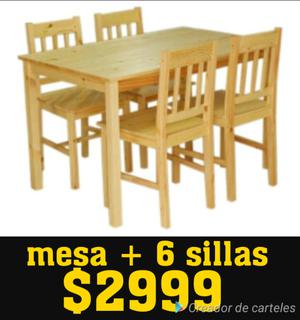 Mesa pino + 6 sillas