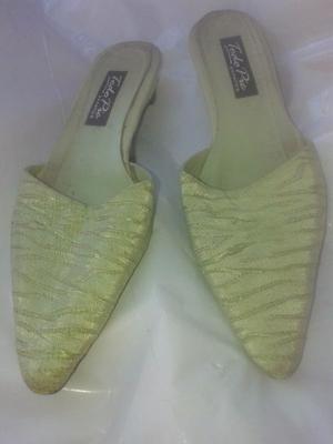 Zapato zueco verde 39 dorado Brillante, Alto 3 Cm,