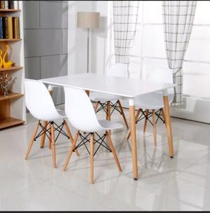 Combo 1 mesa rectangular Eames + 4 sillas Eames blancas