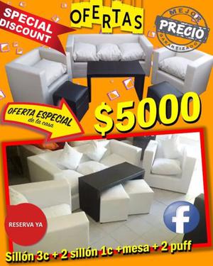 Juego de living de 2c,2 de 1cps,mesa,puff,ENTREGA