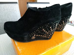 Vdo zapatos taco chino gamuza negro N38 muy comodos