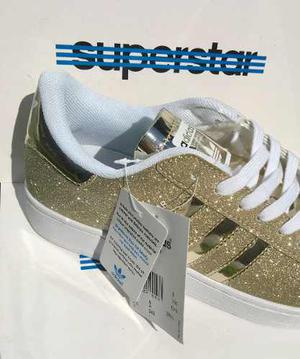 adidas Superstar Glitter Doradas !! Original U S A Vte Lopez