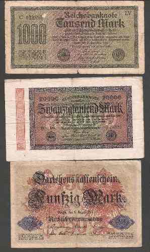 Alemania Tres Billetes  Y  Marcos Usados