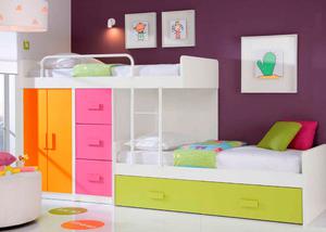 Dormitorio Infantil con cama deslizante más cajonera y