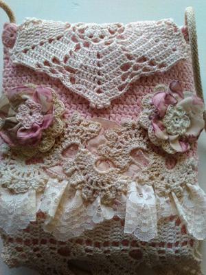 Carteritas Tejidas Shabby Chic Con Apliques