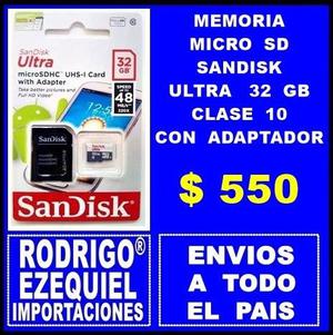 MEMORIA MICRO SD SANDISK ULTRA 32 GB CLASE 10 CON ADAPTADOR