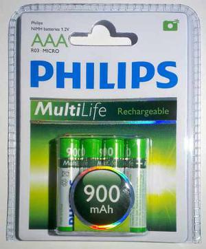 Pilas Recargables Aaa Philips 900mah Blister X 4 Ni-mh