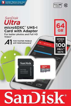 Memoria Micro Sd Sandisk 64gb Clase 10 Ultra 100mb/s A1