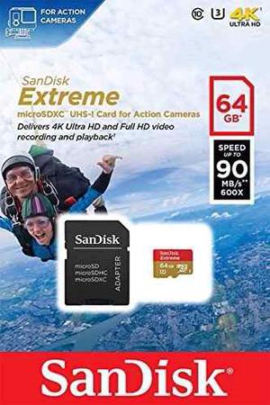 Memoria Micro Sdxc U3 64gb Clase 10 Sandisk 4k Go Pro 90mb
