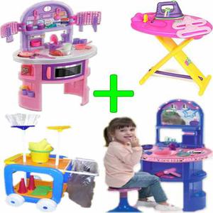 Set Infantil Cocinita Tabla Planchar Tocador Carro Limpieza