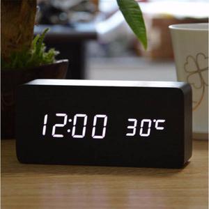 Reloj Despertador Diseño Led Hora Temperatura Simil Madera