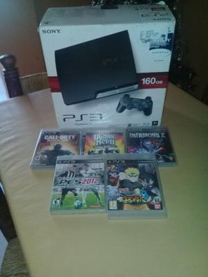 ps3con dos controles y 5 juegos