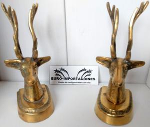 2 antiguas cabezas ciervo alce hechas en bronce macizo 848g