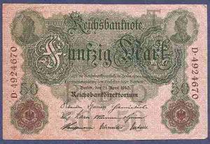 Alemania Reich  Billete 50 Marcos Usado Fondo Rosa
