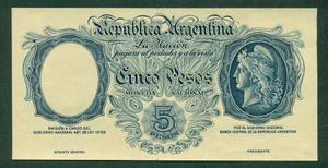 Billete Argentina Prueba 5 Pesos  Moneda Nac.