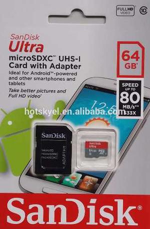 Memoria Micro Sd 64gb Clase 10 Sandisk Ultra 80mb/s 533x