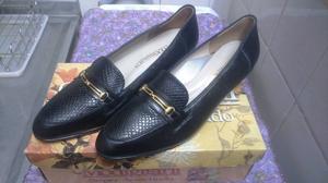 Zapatos Cuero Y Cabritilla Marca Modigliani Negro Talle 40
