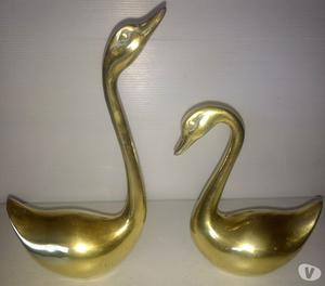 2 Antiguos cisnes de bronce macizo 860 grs