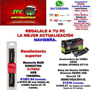 Memoria Ram hyperx 4GB kingston  MHz/ Aceleradora NVIDIA